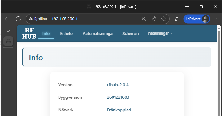 RF-Hub webbgränssnitt