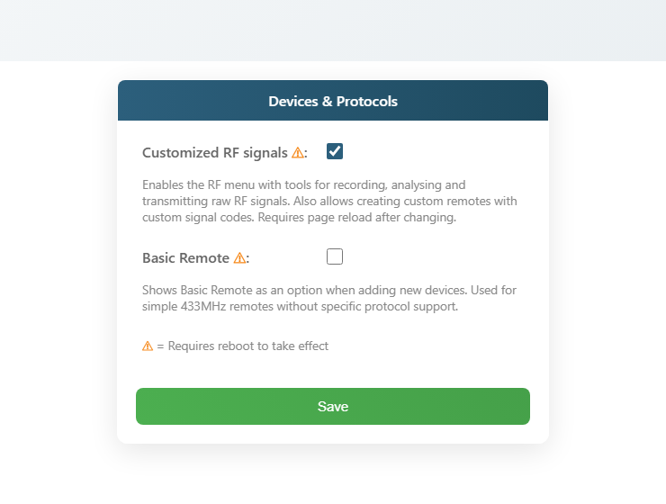 Enable Custom RF signals under Advanced