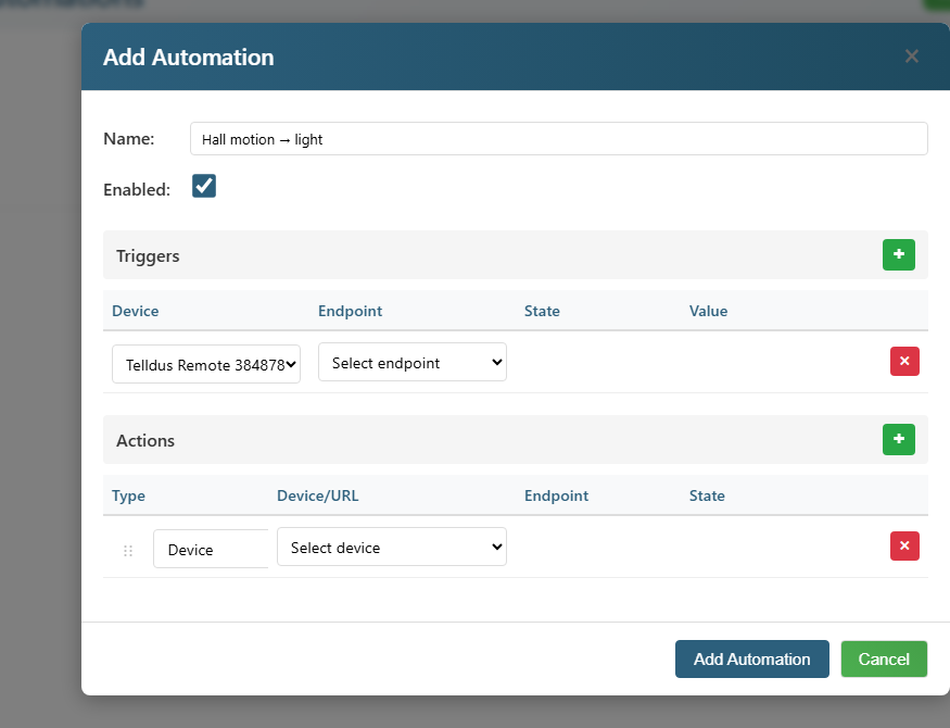 Add automation with trigger and action