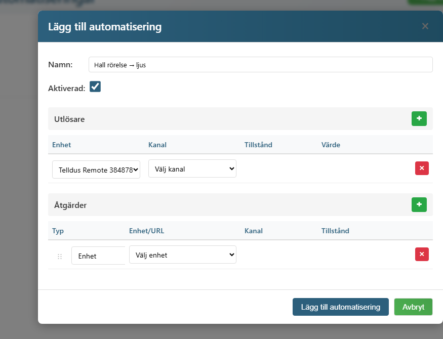 Lägg till automation med trigger och action